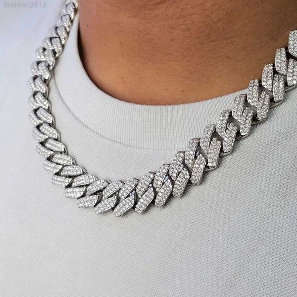 

mens hip pop jewelry 12mm 925 sterling silver necklace iced out vvs moissanite monaco cuban link chain necklace