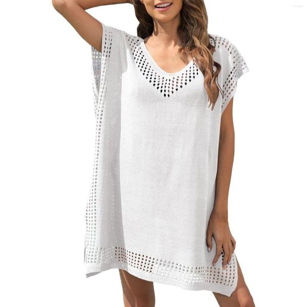 

women's swimwear v neck cut out patchwork loose seaside holiday beach cover up, White;black