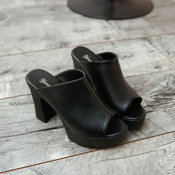 

slippers women cute high heels mules black open toe platform mules ladies leather sole slippers femal slip on sandals shoes womens 230424