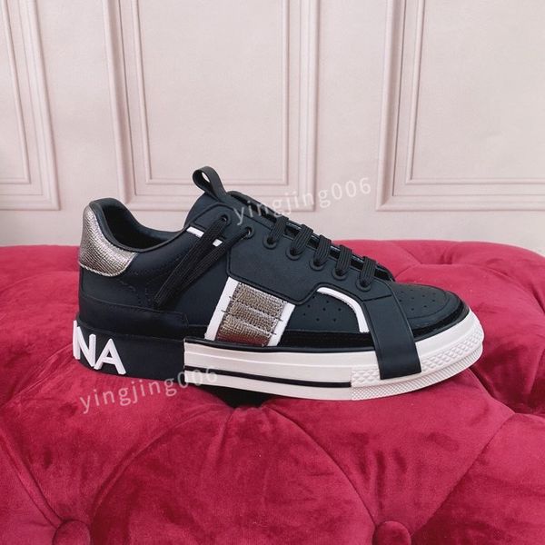 

new mens womens brand quality casual shoes leather lace-up sneaker fashion lady flat running trainers letters men gym sneakers, Black