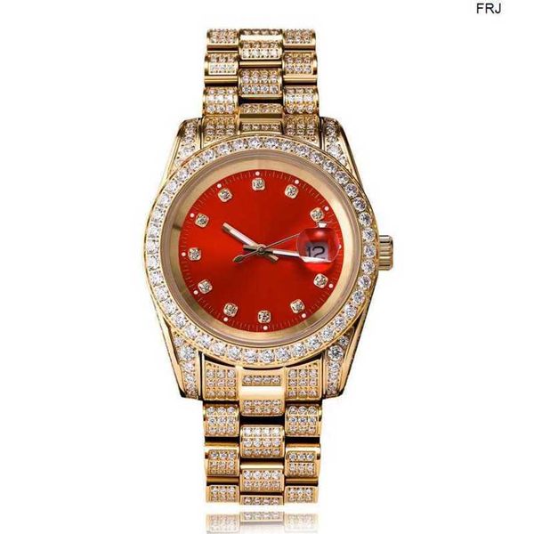 

rolax watch diamond mens bling stainless steel gold plated full cz quartz es hiphop wrist jewelry gift frj, Slivery;golden