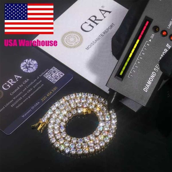 

drop shipping usa warehouse in stock 3mm 4mm 5mm vvs moissanite tennis chain 925 sterling silver diamond tennis chain necklace