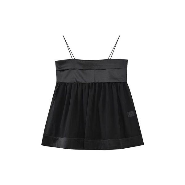

t-shirt y2k for women 2022 sunmmer perspective chiffon patchwork solid halter women clothing, White
