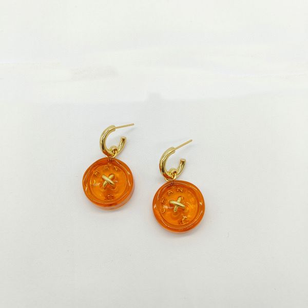 

2023 luxury quality charm drop earring with orange acrylic design in 18k gold plated have box stamp ps7898a, Golden