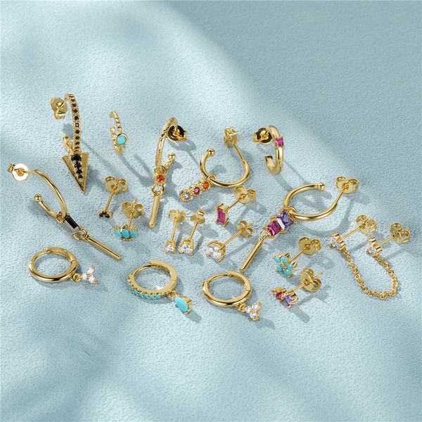 

stud canner multi size dangle earring 18k gold plated piercing aretes for women moon star flower heart piercings earrings jewerly 230424, Golden;silver