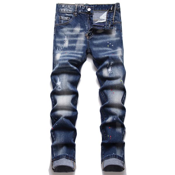

designer mens jeans high street vintage america blue jeans for men embroidery oversize ripped denim 2023 new fashion hole streetwear skinny