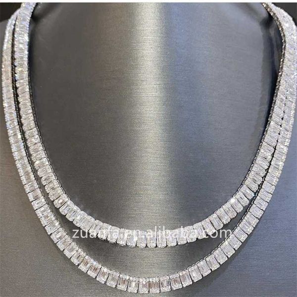 

new design shining hip hop bling real 925 sterling silver 9mm vvs baguette moissanite necklace