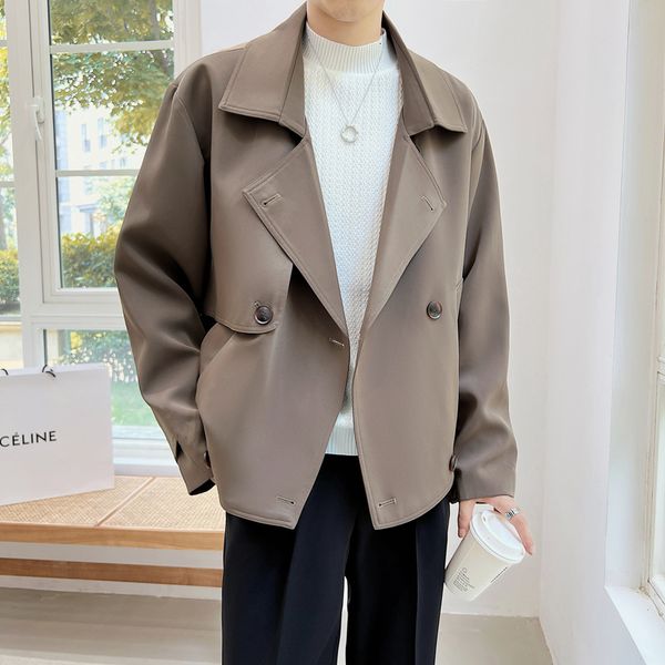 

men's trench coats coat short windbreaker men's loose coat trend men 230424, Tan;black
