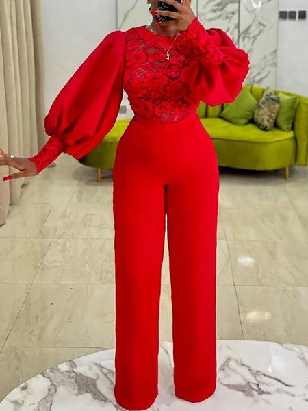 

women's jumpsuits rompers elegant and fashionable women's jumpsuit fluffy long sleeved lace panel see through leg pants elastic pa, Black;white