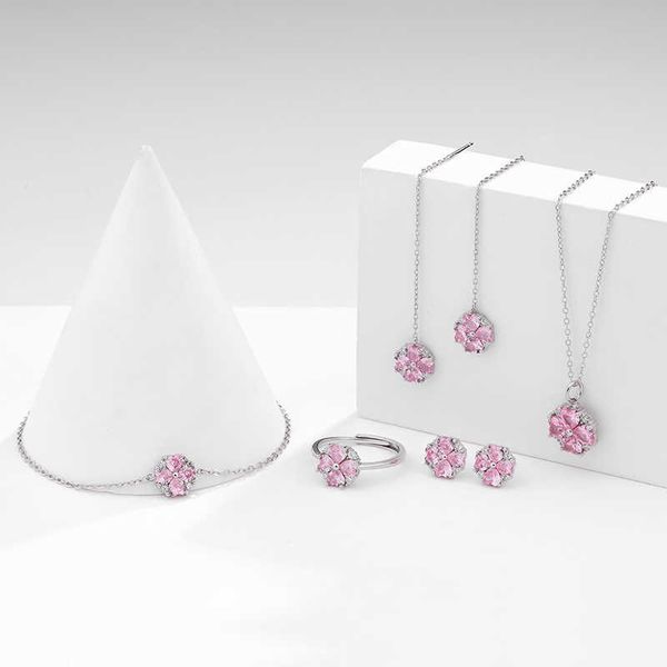 

pendant necklaces 925 sterling silver zircon 4 leaf clover pendant necklace bracelet earrings set cubic zirconia flower jewelry set for ladi