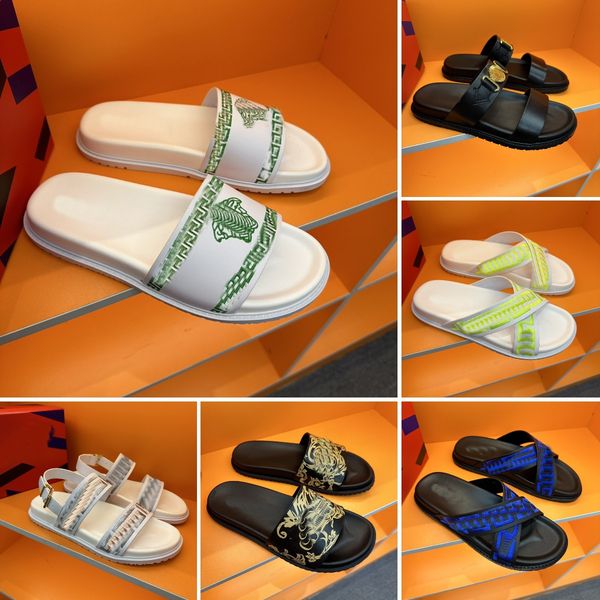 

designer slides sandals men web slippers rubber sliders slipper luxury leather sandal size 38-45, Black
