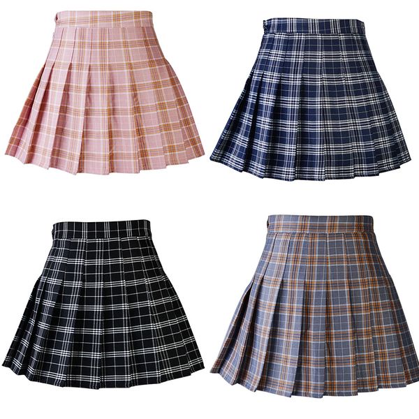 

skirts plaid pleated skirt female spring summer high waist short skirt fall college wind yellow a-character skirt super- schoolskirt 230425, Black