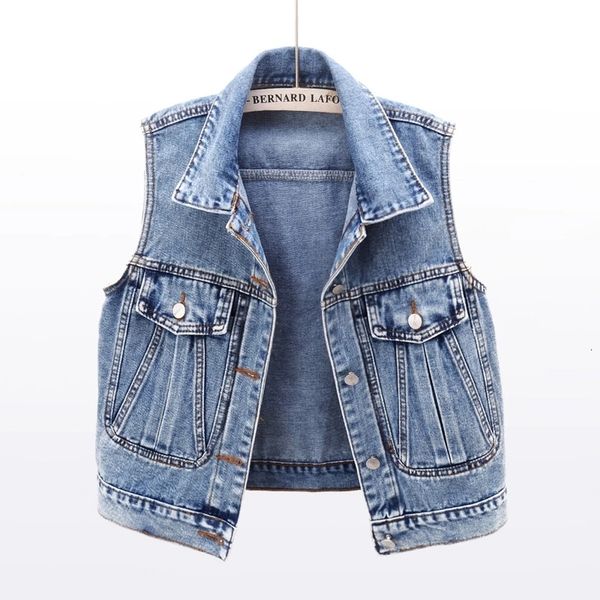 

women's vests fashion denim women spring summer short sleeveless jacket casual chaleco single-breasted oversize jean waistcoat 230424, Black;white