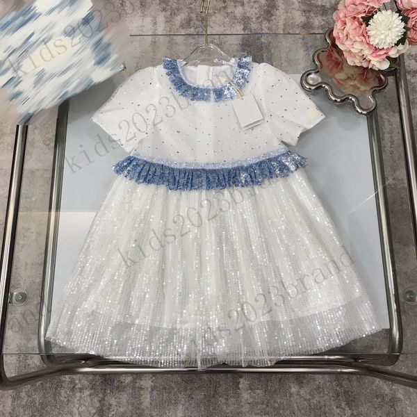 

brand girls princess dresses mesh stitching satin girls white dresses high end embroidery children skirts sequins design kids pleated skirts, Red;yellow