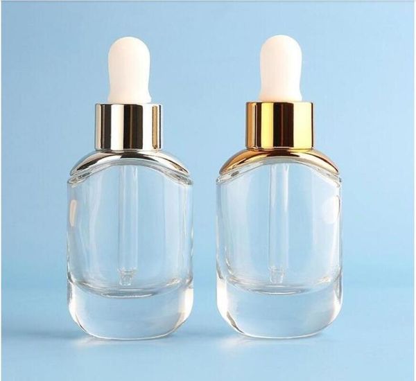 

100pcs fashion glass dropper bottle 30ml clear essential oil cosmetic container packaging 1oz, serum glass bottle dropper