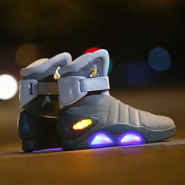 

limited sale automatic laces shoes air mag sneakers marty mcfly's led back to the future glow in the dark gray mcflys man us7-13, Black