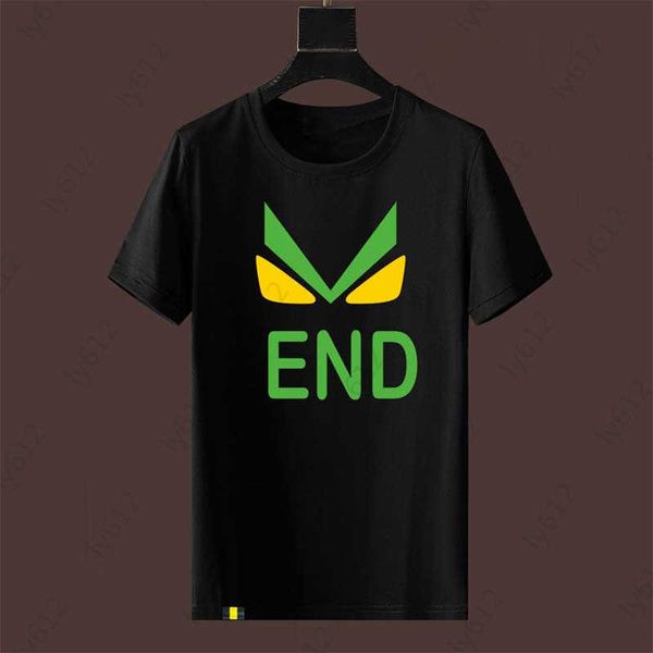 

black designer men t shirt leisure luxury fashion loose classic brand fluorescent green logo letter printing design round neck t-shirts mens, White;black