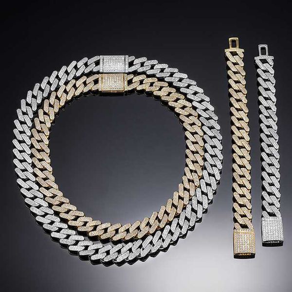 

customized accept s925 sterling silver cuban chain 14mm 3row 9k 10k 14k 18k solid gold hiphop cross necklace