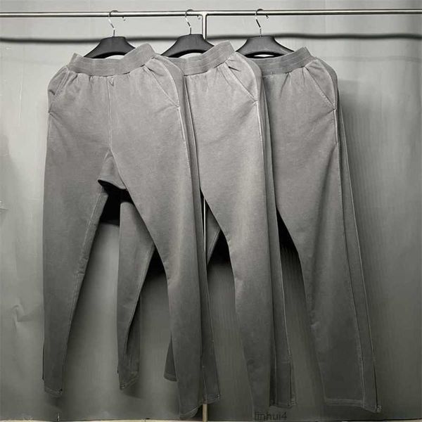 

pants washed and worn split slacks high street sports trousers women grey 100% cotton slit hem casual pantsctx4, Black