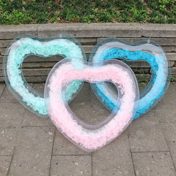 

life vest buoy rooxin swim ring tube inflatable toy love feather swimming ring for kids float swimming circle pool water park equipment j230