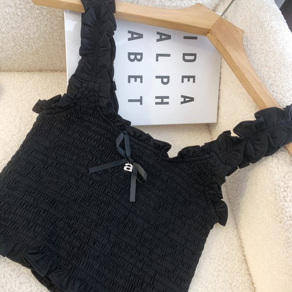 

women's tanks camis ruffle edge design crop black fashion designer women clothing sleeveless vest streetwear, White