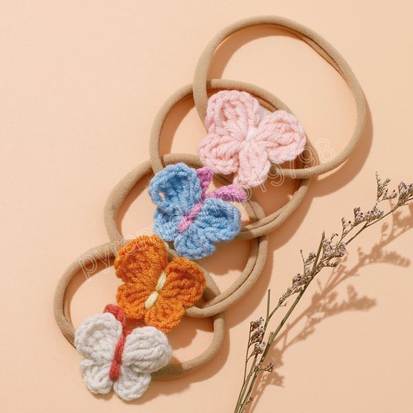 

baby nylon headband for girls lovely kids hairband crochet wool butterfly hair accessories children headbands p prop, Slivery;white