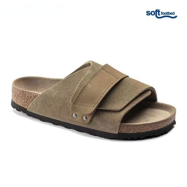 

single buckle sandals slippers op17 men's and women's same style coleather suede cork slippers kyoto series pink, Black