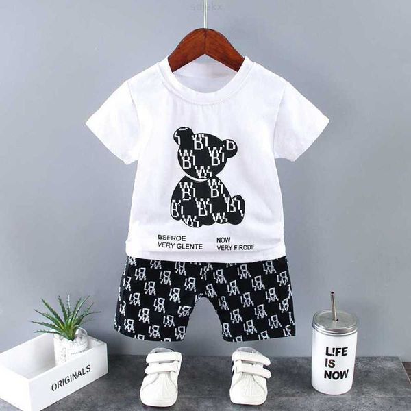 

clothing sets boys' summer suit new infant and toddler children's wear small round neck printed short sleeve two piece set, White