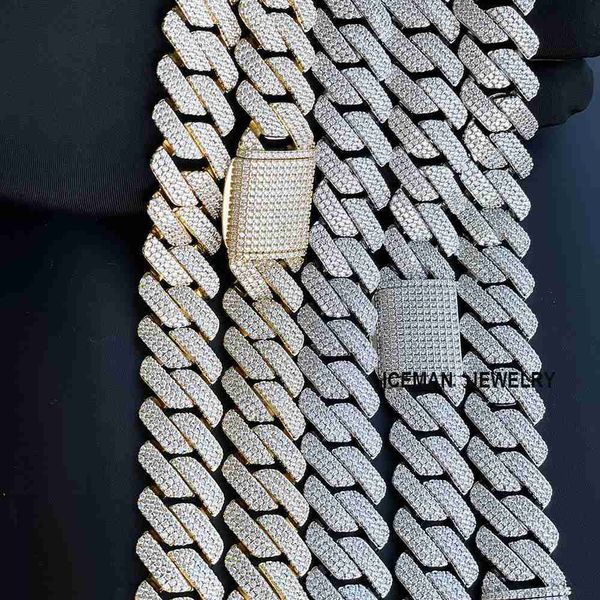

iceman jewelry 925 sterling silver hip hop 20mm 3 rows vvs diamond moissanite cuban link chain men