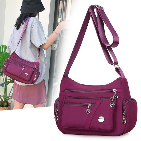 

oxford waterproof shoulder bag women casual crossbody bag multifunction shopping handbag large capacity messenger bag rl492, Black;red