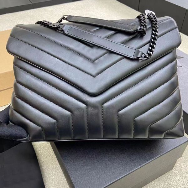 

High Quality designer Bag Fashion Luxury bags Real Leather Messenger Bags Chain Single shoulder crossbody Classic flap Women purse Ladies hot sale crossbody MM Size, 25cm black chain black