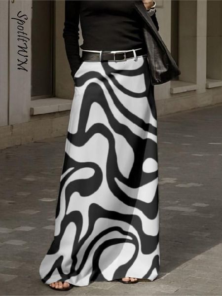 

skirt casual blocking color straight 2023 spring streetwear fashion office long retro boho pocket club s mujer 230424, Black