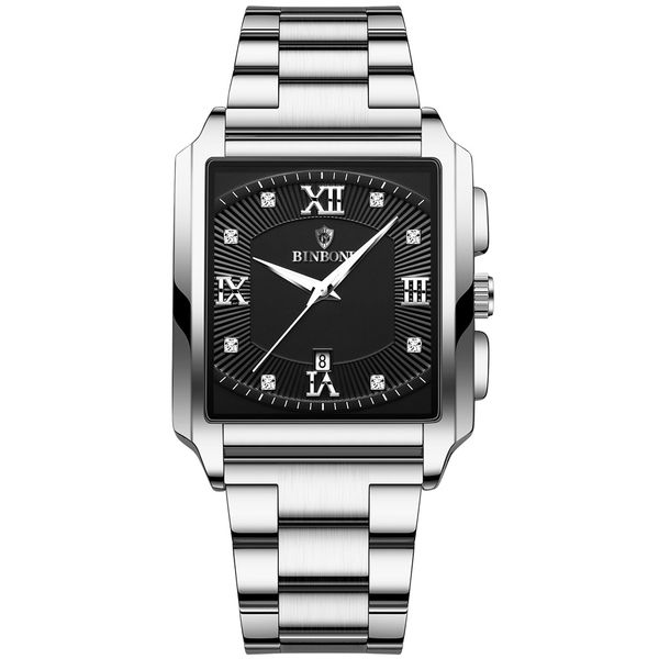 

luxury men watch automatic watch super luminous square roman numerals watch stainless steel wristwatch rubber strap ceramic ring luxury mens, Slivery;brown