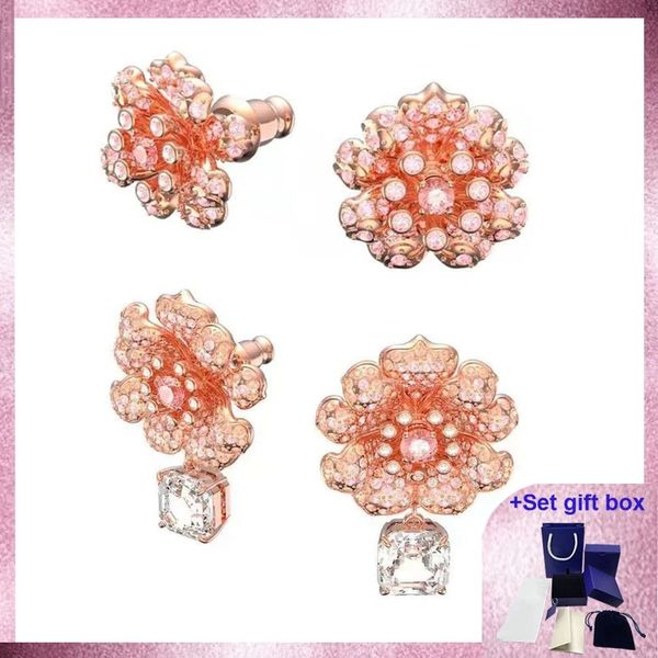 

swa earrings connexus drop earrings, flowers, pink, rose gold tone plated exquisite gift box ing, Golden
