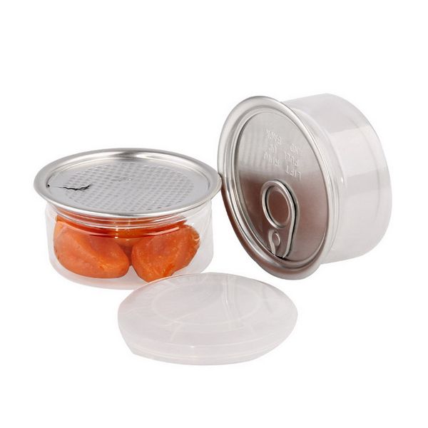 

100pcs clear plastic jar pet with metal lid airtight tin can pull ring concentrate container food herb storage 100ml