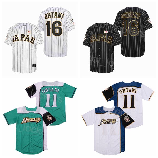 

japan moive baseball jersey film 16 shohei ohtani 11 hokkaido nippon ham fighters pinstripe team breathable cool base embroidery hiphop coop, Black