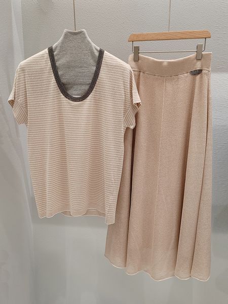 

two piece dress summer linen silk blend knitted matching suit 230425, White