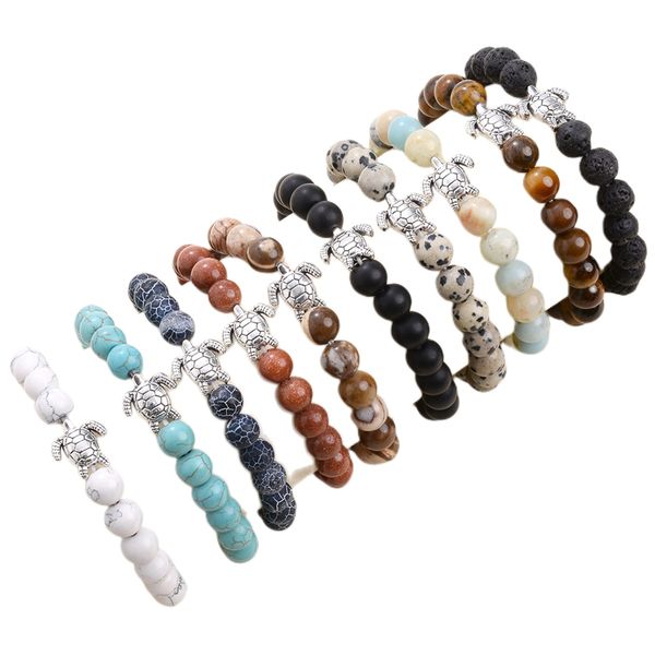 

turtle shape alloy model with gemstone beads bracelet healing natural crystal stone beads bracelet for men and women, Black