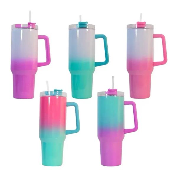 

40oz sublimation gradient glitter tumbler with handle shimmer tumbler stainless steel big capacity beer mug insulated travel mug travel coff