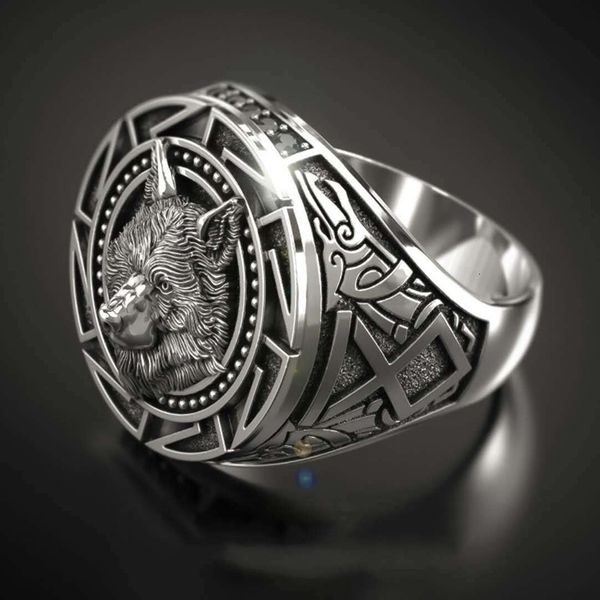 

cluster rings vintage relief ancient wolf head ring for mens viking gothic steampunk hip hop carved animals pattern party club gift 230424, Golden;silver