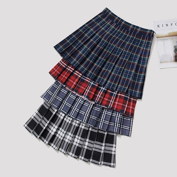 

skirts short pleated skirt women a-line plaid skirts ladies high waist tartan school korean skirts for women 230425, Black