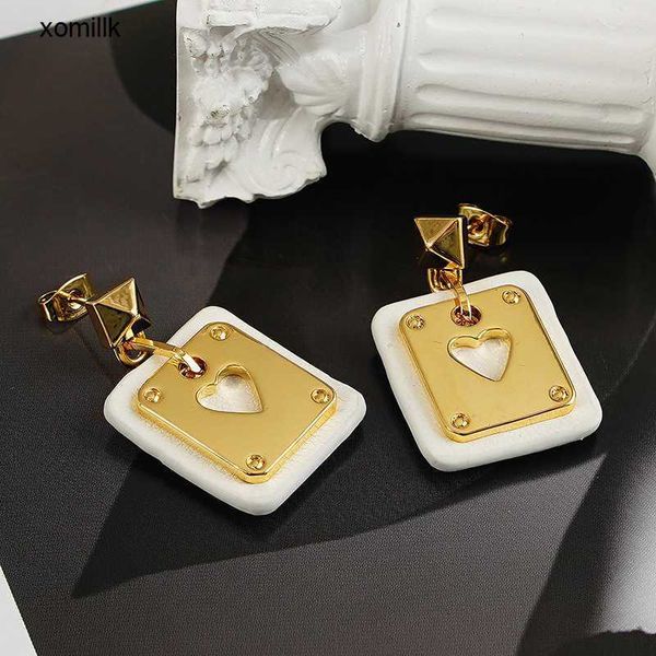 

hermm designer necklace strands high grade sense earrings for women s insets light luxury and fashionable square 18k gold hollow heart desig, Golden