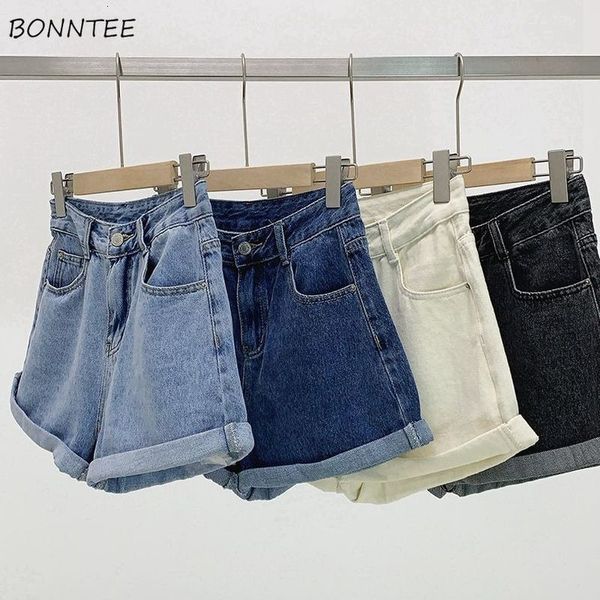 

women's shorts women denim vintage summer basic simple all-match high waist leisure ulzzang ladies streetwear chic classic ins 230424, White;black