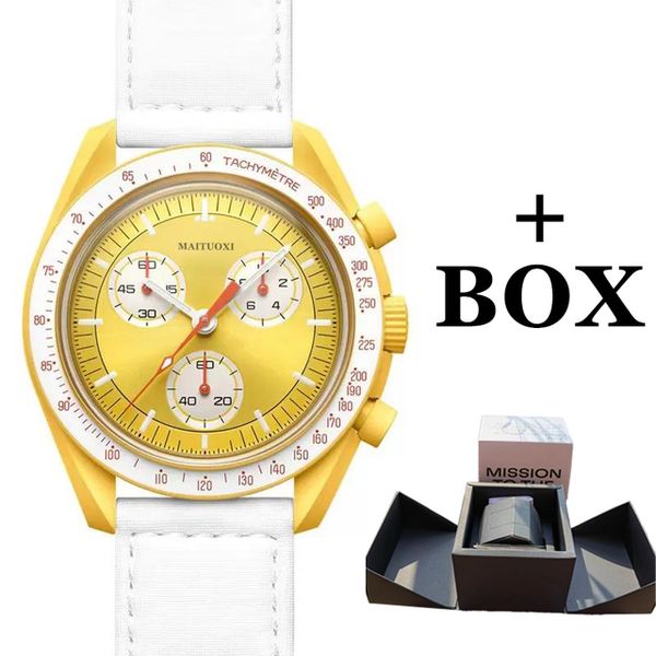 

2023 moon summer new designer 6 pins mark functional speedmaster planet quartz watch swatch couple watch bbnbn06, Slivery;golden