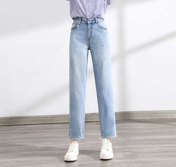 

hey+jeans high end jeans for women 2023 new waist loose and slim cropped straight leg pants, Blue