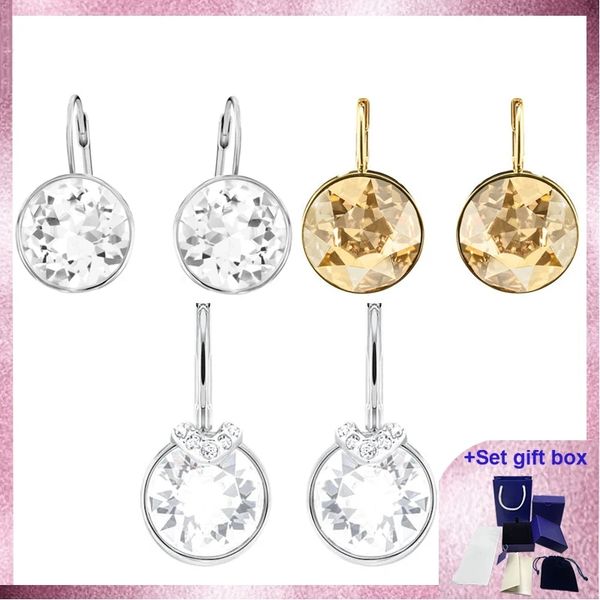 

swa fashion charm earrings bella v drop earrings, round cut, white exquisite gift box ing, Golden