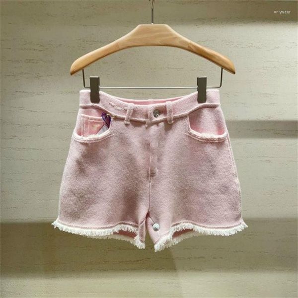

Women' Pants High Quality 2023 Spring And Summer High-waisted Fringed Hair Pink Shorts Women' Thin Wide Leg Casual