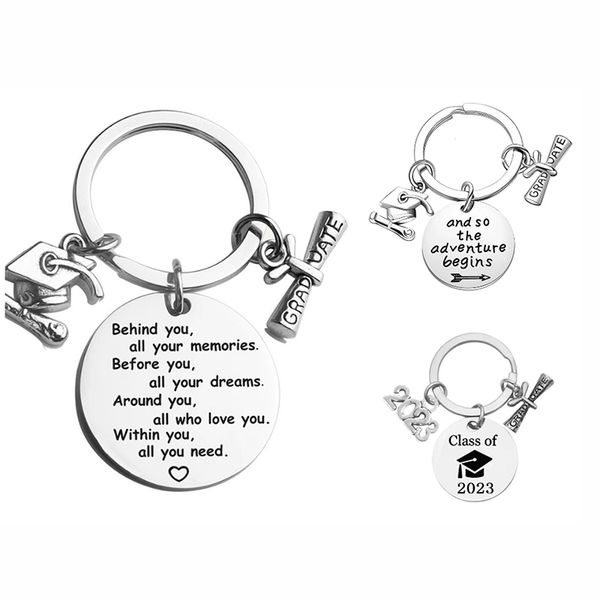 

stainless steel 2023 graduation keychains commemorative gift ideas behind you graduation souvenir keychain jewelry accessories, Silver