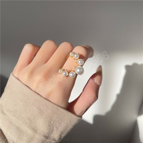 

french style simple pearls open finger rings for woman fashion temperament knuckle finger ring girl party jewelry gift, Silver
