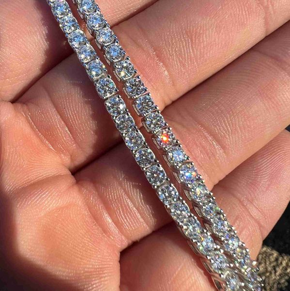 

hip hop iced out chain pass diamond tester gra 925 sterling silver def 3mm moissanite diamond tennis bracelet